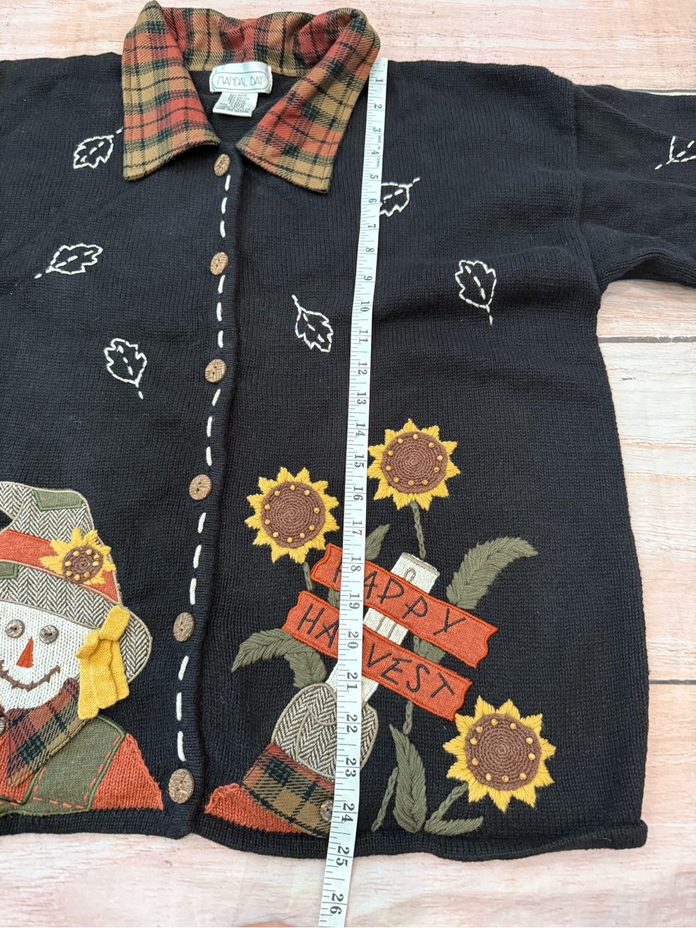 Mandal Bay VTG Fall Scarecrow Plaid Country Grandma Cardigan Sweater Size 2xl - Picture 7 of 8